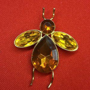 VTG Bee Brooch Lucite Citrine Topaz Orange Golden Yellow Faceted Large Insect Cr